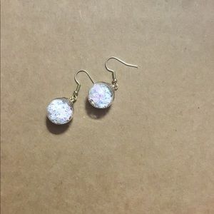 White iridescent stars filled glass globe homemade earrings